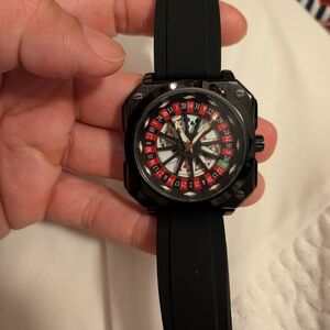 Mens Roulette Watch Black and Red Watch with Unique Dial Spins